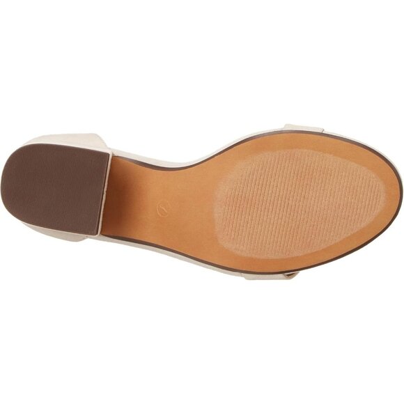 Womens Ivory Faux Suede Two Strap Open Rounded Toe Chunky Block Heeled Sandal - Picture 5 of 8